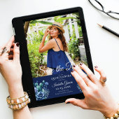 Blau-Mexikanischer Stil Quinceñera-Foto Save the D Ankündigung