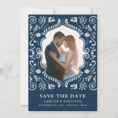 Blau mexikanisches Themed Foto Save the Date (Vorderseite)