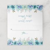 Blau, Minzgrün Blume Blumenzehen Platzkarte (Außenseite Aufgefaltet)