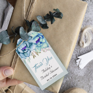 Blau, minzgrün Blume Danke Brautparty Geschenkanhänger