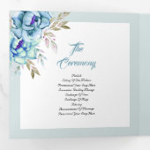 Blau, Minzgrün Blume Hochzeit Foto Dreifach-gefaltete Programmkarte (Innen Erste Seite)