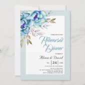 Blau, minzgrün Blume Hochzeit Probe Abendessen Einladung (Vorderseite)