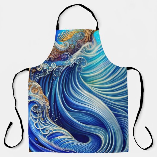 Blau mit Abstrakter Ozeanwelle Schürze (Vorderseite)