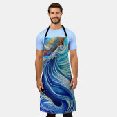 Blau mit Abstrakter Ozeanwelle Schürze (Getragen)
