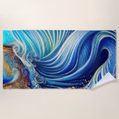 Blau mit Abstrakter Ozeanwelle Strandtuch (Vorderseite)