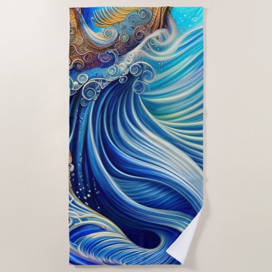 Blau mit Abstrakter Ozeanwelle Strandtuch (Vorderseite)