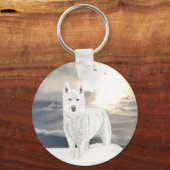 Blau, mit Augen, weißer Husky, im Schnee Schlüsselanhänger (Vorderseite)