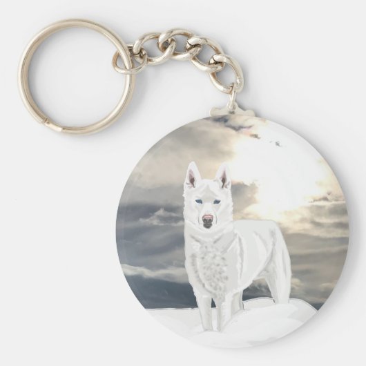 Blau, mit Augen, weißer Husky, im Schnee Schlüsselanhänger (Vorne)