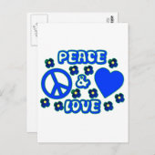Blau mit Blume Ruhe und Liebe Design Postkarte (Vorne/Hinten)