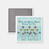 Blau mit Blume Save the Date Magnet (Vorderseite/Rückseite)