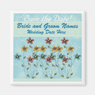 Blau mit Blumen Save the Date Magnet