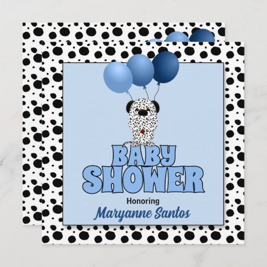 Blau mit Dalmatiner Puppy Theme Kinderdusche Einladung (Vorne/Hinten)