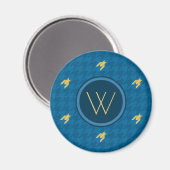 Blau mit dem Gold Accent Hahnentrittmuster Magnet (Vorderseite/Rückseite)