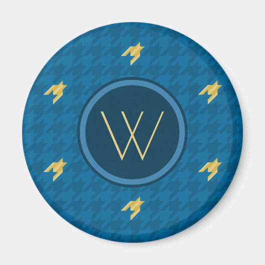 Blau mit dem Gold Accent Hahnentrittmuster Magnet (Vorne)