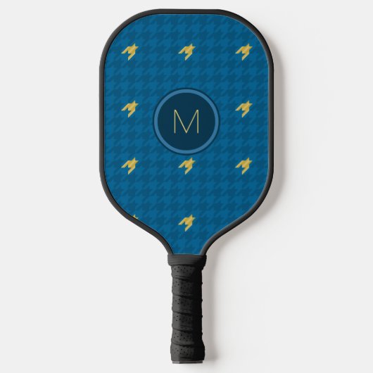 Blau mit dem Gold Accent Hahnentrittmuster Pickleball Schläger (Vorderseite)