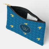 Blau mit dem Gold Accent Hahnentrittmuster Zubehörtasche (Offen)