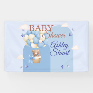 Blau mit einem Bären in einem Heißluftballon-Baby- Banner