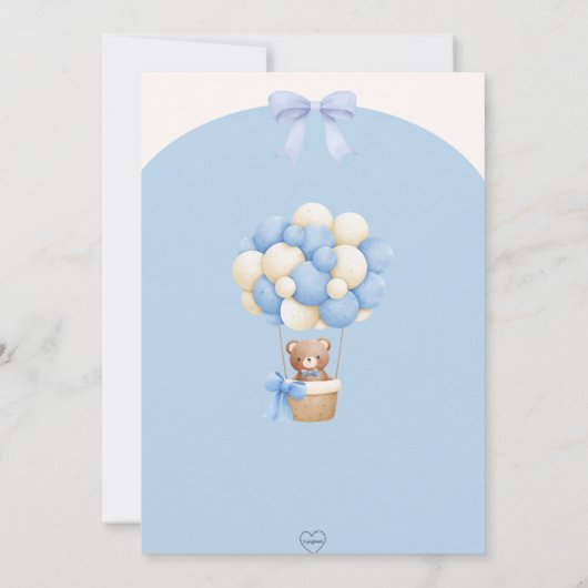 Blau mit einem Bären in einer Heißluftballon Babyd Einladung (Rückseite)