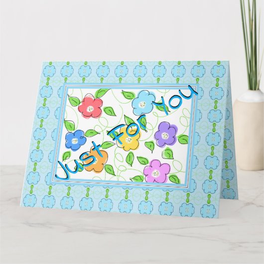 Blau mit farbenfroher Blüte Karte (Vorderseite)