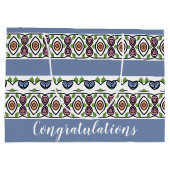 Blau mit farbigen Mustern Große Geschenktüte (Rückseite)