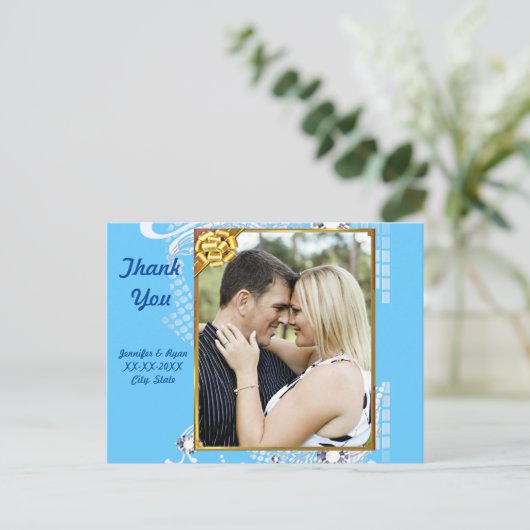 Blau mit Frame Diamonds Couple Danke Postcard Postkarte (Stehend Vorderseite)