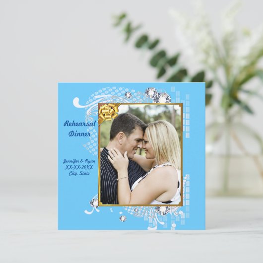 Blau mit Frame Diamonds Probe Dinner einladen Einladung (Stehend Vorderseite)