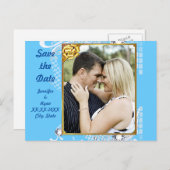 Blau mit Frame Diamonds Save the Date Postcard Ankündigungspostkarte (Vorne/Hinten)