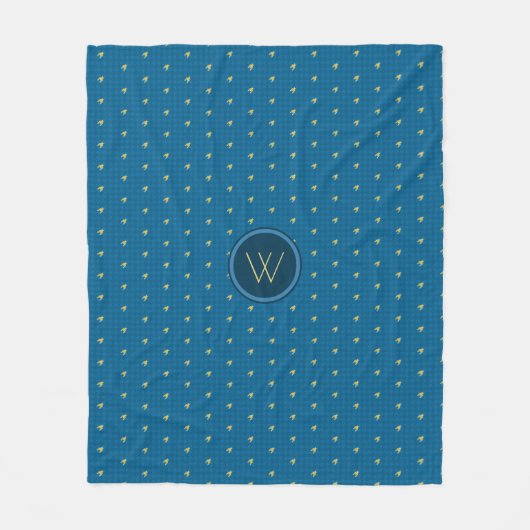 Blau mit Gold Accent Hahnentrittmuster Fleece Blan (Vorderseite)