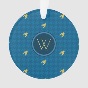 Blau mit Gold Accent Hahnentrittmuster Ornament