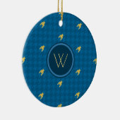 Blau mit Gold Accent Hahnentrittmuster Ornament (Rechts)