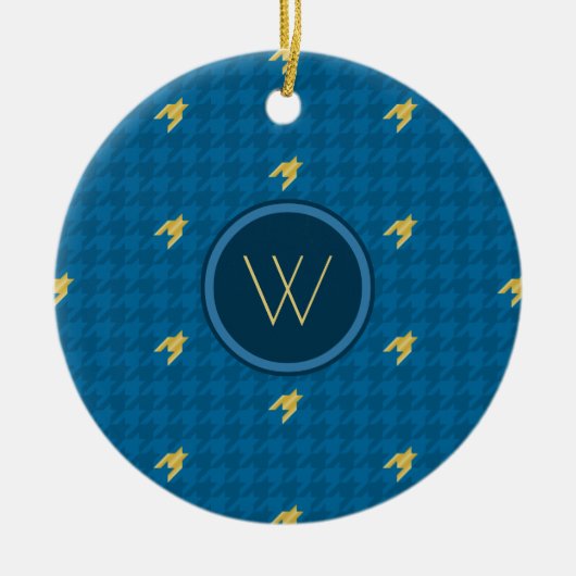 Blau mit Gold Accent Hahnentrittmuster Ornament (Vorne)