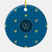Blau mit Gold Accent Hahnentrittmuster Ornament (Hinten)