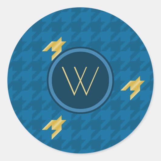 Blau mit Gold Accent Hahnentrittmuster Sticker (Vorderseite)