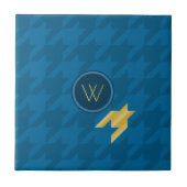 Blau mit Gold Accent Hahnentrittmuster Tile Fliese (Vorderseite)
