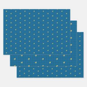 Blau mit Gold Hahnentrittmuster Wrapping Paper Set Geschenkpapier Set