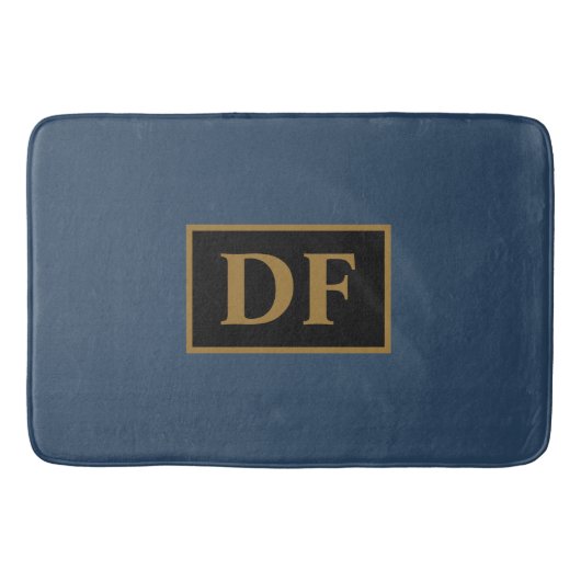 Blau mit Golden Initials Bath Mat Badematte (Vorderseite)