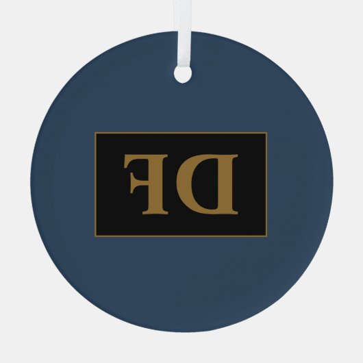 Blau mit Golden Initials Glas Ornament (Rückseite)