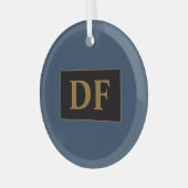 Blau mit Golden Initials Glas Ornament (Vorderseite links)