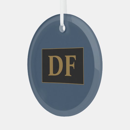 Blau mit Golden Initials Glas Ornament (Vorderseite links)