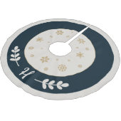 Blau mit goldenen Schneeflocken und Monogramm Polyester Weihnachtsbaumdecke (Schrägansicht)