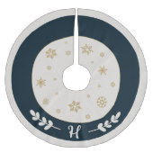 Blau mit goldenen Schneeflocken und Monogramm Polyester Weihnachtsbaumdecke (Vorderseite)