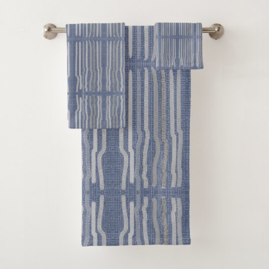 Blau mit grauem Stiped Muster Badhandtuch Set (Insitu)