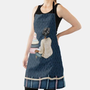 BLAU MIT HOLZ UND BÜCHER SCHÜRZE