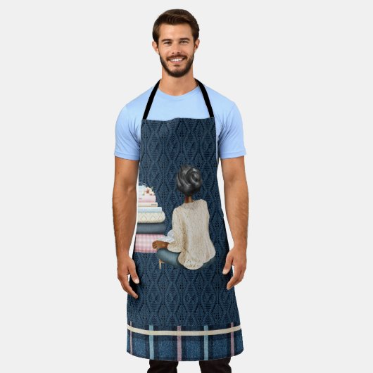 BLAU MIT HOLZ UND BÜCHER SCHÜRZE (Getragen)