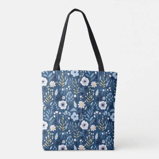Blau mit Hübschen Blume in Weiß und Gelb Tasche (Rückseite)
