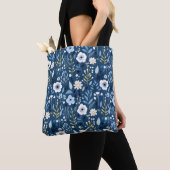 Blau mit Hübschen Blume in Weiß und Gelb Tasche (Von Nahem)