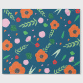 Blau mit lebendigem Blumenmuster Geschenkpapier (Flach)