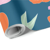 Blau mit lebendigem Blumenmuster Geschenkpapier (Rolleneckpunkt)