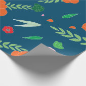 Blau mit lebendigem Blumenmuster Geschenkpapier (Ecke)