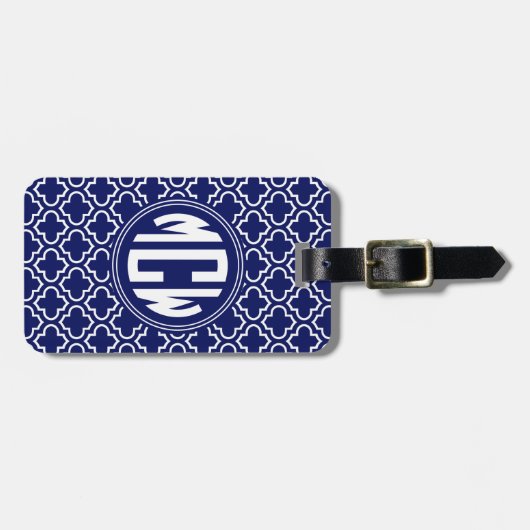 Blau mit marokkanischem White Circle Monogram DIY Gepäckanhänger (Vorderseite horizontal)
